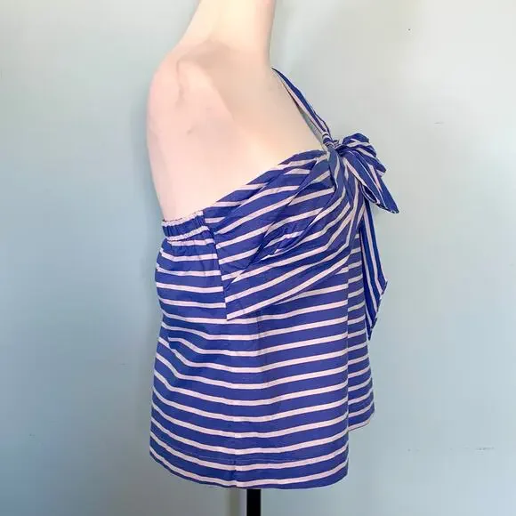 J. Crew One Shoulder Striped Top with Bow Size 10 - Picture 6 of 9